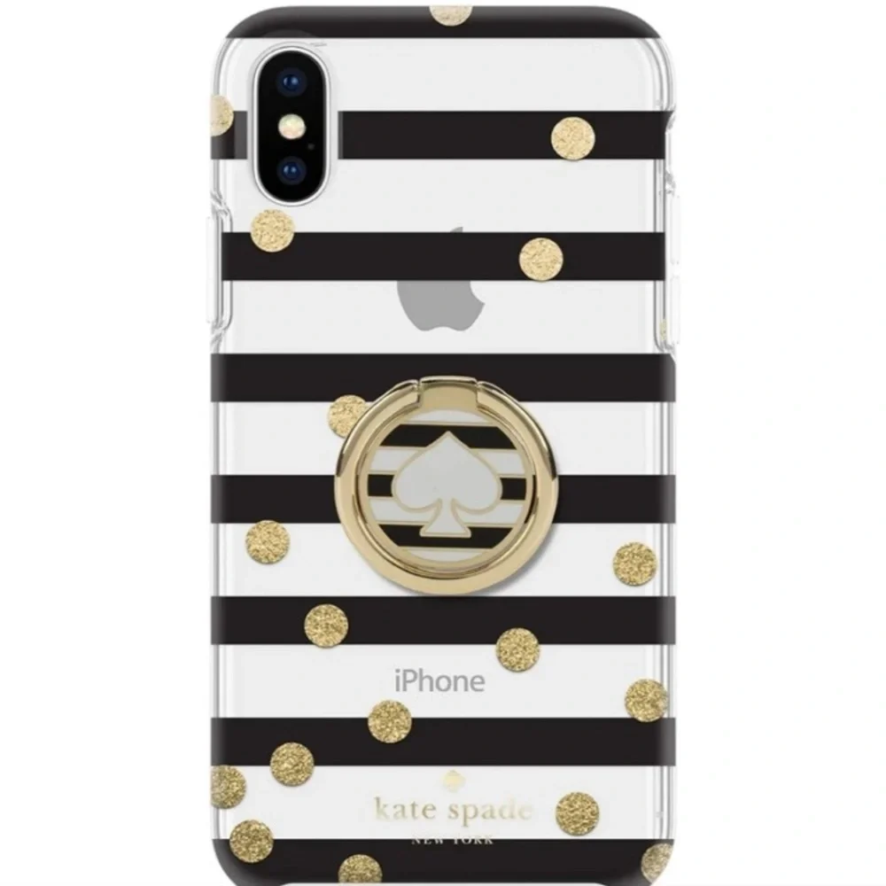 Kate Spade Cell Phone Ring Stand -Black / White Stripes w/ Spade NIB